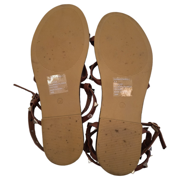 Madden Girl Fairway Sandals Women's 9.5 Tan Strappy Studded Ankle Strap Buckle - Picture 8 of 14